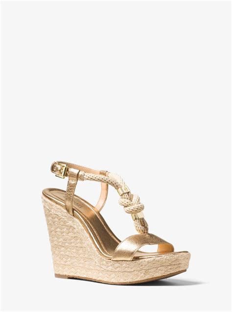 michael kors holly metallic leather wedge pale gold